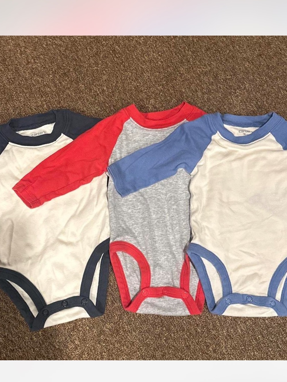 Carter's Colorblock Raglan Baby One-Pieces in Navy, Red, and Blue